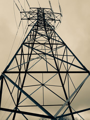 Photo of a hydro tower or electrical transmission tower and lines. Lattice tower. 220kv.
