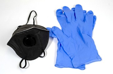 Medical mask on a white background, protective gloves, personal