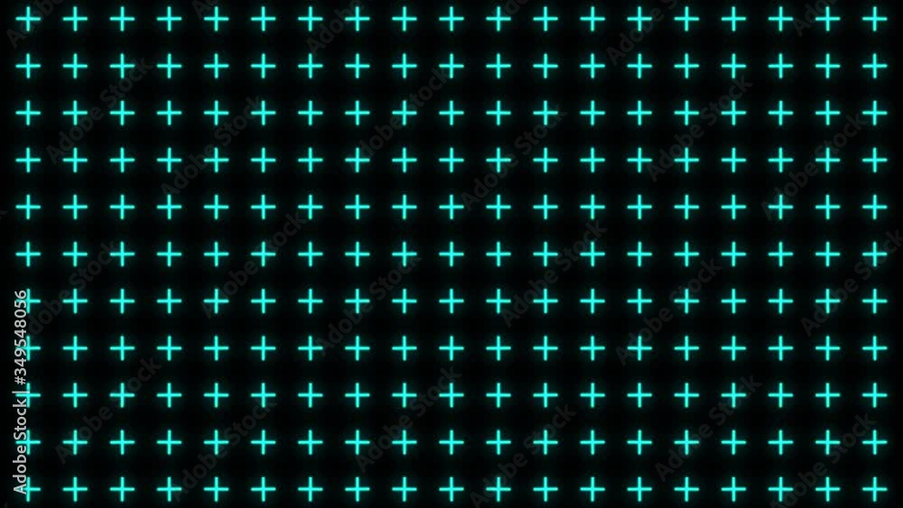 Poster neon abstract bright mosaic blue crosses. animated background particles. loopable complex abstract m