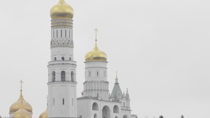 Kremlin church view from the embankment of the Moscow river wall in Moscow, Russia
