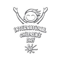 1 june international childrens day icon or label isolated on white background. happy Children day greeting card. kids day poster. Children day banner
