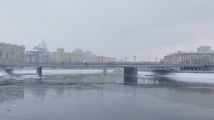 Bridge Novoarbatsky on Moskva river in winter day in Moscow