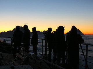 Fototapeta premium Photographers waiting the dawn in the dolomites mountain