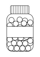 Outline style bottle with round fish oil pills isolated illustration on white background