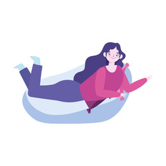 young woman lying on chair isolated icon design