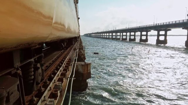 View of Pamban bridge in Rameshwaram. First indian bridge, which connects Pamban island and mainland India.