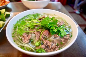 The Vietnamese noodle called foo.
With beef and coriander.
