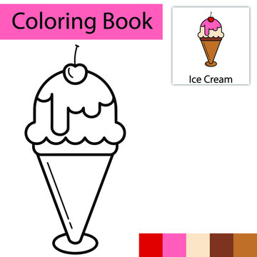 Graphic design themed coloring book with ice cream pictures