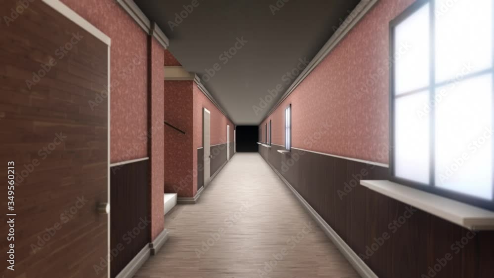 Poster abstract interior inside hotel building. animation. camera moving through the 3d model of a hall wit