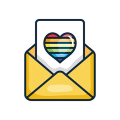 envelope and letter with pride heart icon, line color style
