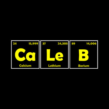 Caleb - logo t-shirt. Chemistry name. Name design in the form of chemical elements. Name print on clothes.