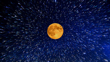 Big colorful moon on the background of stars 

 Photo taken at night in Russia, spring 2020, Moscow, Sky, comets, moon 
