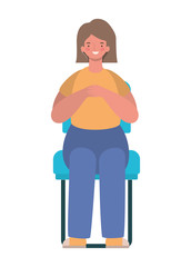 happy woman cartoon sitting on seat vector design