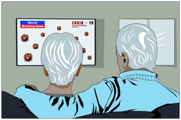 Couple Watching TV News about The Report of Covid-19