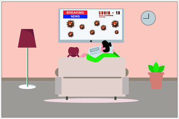 Mother and Daughter Watching TV News - Report of Covid-19