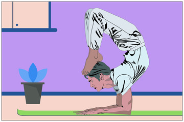 Man Practise Yoga at Home - Train for Mental and Physical Health