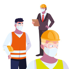 male engineers wearing face masks