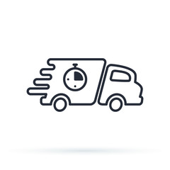 fast delivery truck icon, express delivery, quick move, line symbol on white background - editable stroke vector