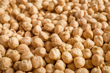 Chickpeas seeds background. Close up. Top view.
