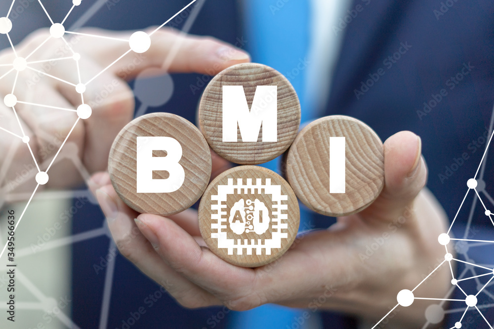 Poster bmi brain machine interface concept. artificial intelligence ai tecnology.