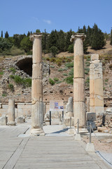 Fototapeta premium The ruins of the ancient city of Ephesus in Turkey. Columns of the Roman basilica