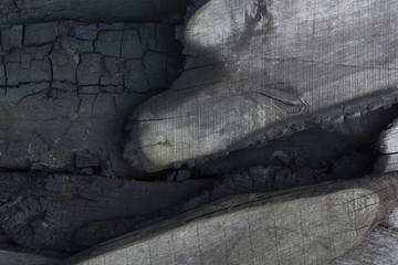 burnt boards. the ashes. close-up, top view.
