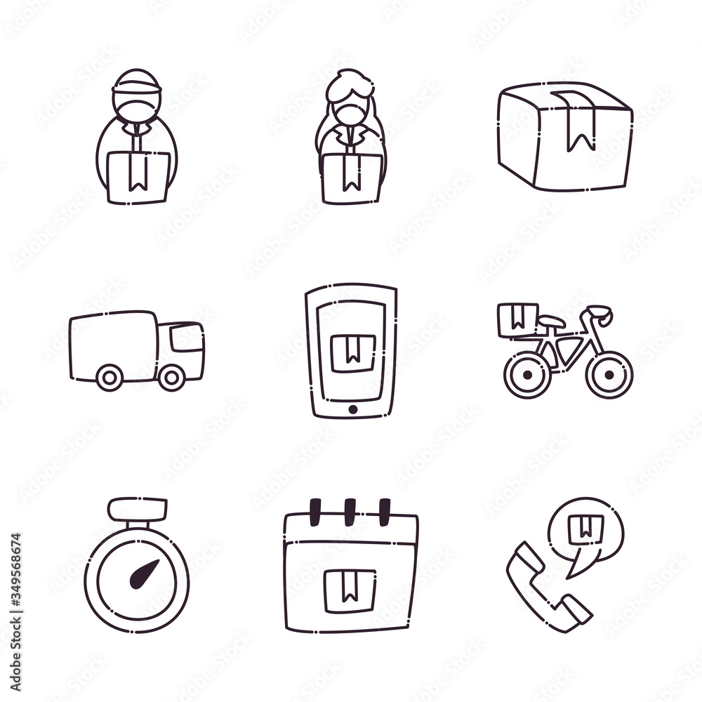 Poster Safe delivery line style icon set vector design