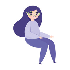 young woman sitting character isolated icon design