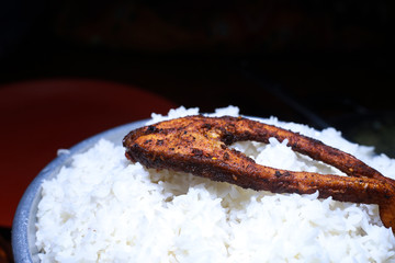 Fish fry with white rice, Lunch special fish fry, Deeply fried fish,