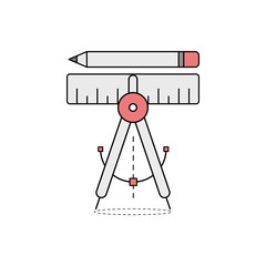 School compass icon. Divider, ruler and pencil. Geometry. Outline thin line flat illustration. Isolated on white background.  © doodlart