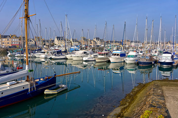 Fototapeta na wymiar Port of Saint-Vaast-la-Hougue, a commune in the peninsula of Cotentin in the Manche department in Lower Normandy in north-western France