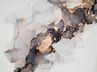 Crédence de cuisine en verre imprimé Marbre Art fluide abstrait de luxe peinture fond technique d& 39 encre à l& 39 alcool noir et or