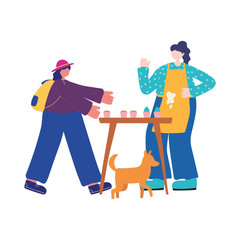 people activities, woman cooking cupcakes and girl with dog cartoon