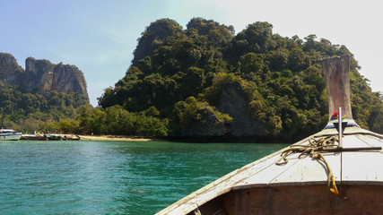 Front of Long tail boat in Ao Nang bay in Krabi province