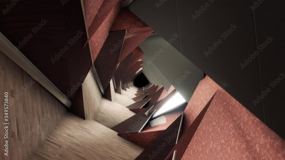 Aufkleber abstract spinning tunnel inside the house corridor. animation. surreal rotatting hallway in the buil
