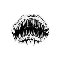 Scary fanged monster fish jaws Horror mask print