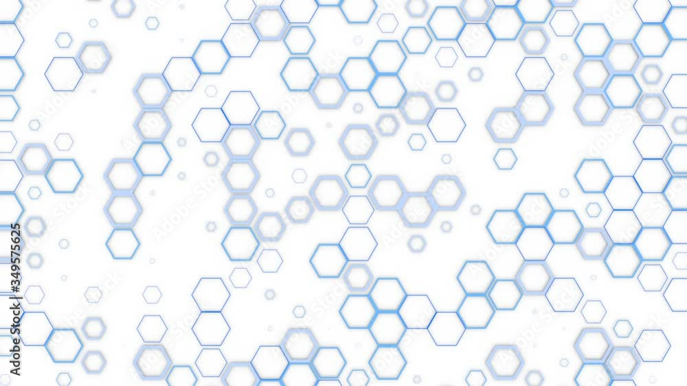 Aufkleber motion animation of blue hexagons on a white background. the design geometry and cool colors remind 