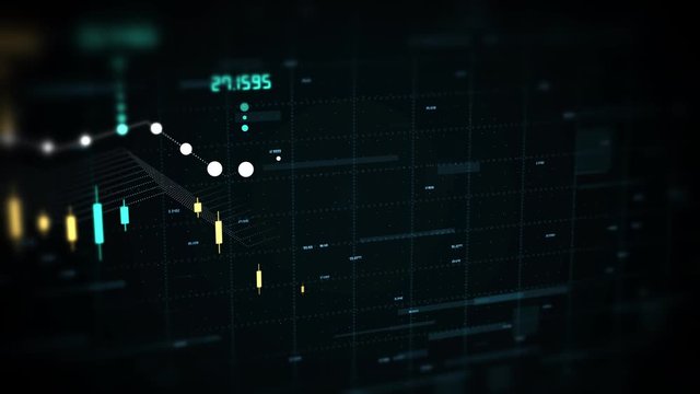 Abstract digital 4K forex chart animation on dark background. Trade and financial evolution concept. 3D Render