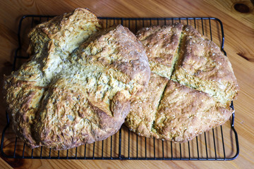 Home baking. Traditional Irish soda bread in a home kitchen setting.