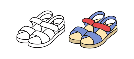Sandals icon. Linear summer shoes in vector in a flat style.