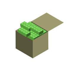 Banknotes, a lot of money in a box. Vector illustration.
