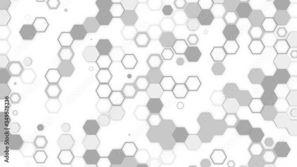 Poster abstract cellular model. empty gray hexagons pulsate, while the filled ones remain motionless on a w