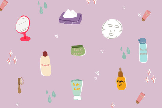 Skincare illustration background theme collages