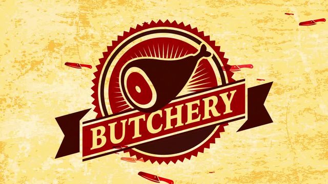 pig meat barbeque or butcher store sign with vintage round icon on paper texture space