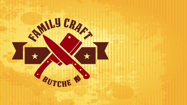 family work butchery shelf selling high premium meat with hipster graphic over discolored mature cardboard background