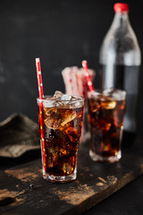 Close up glass of refreshing cola.