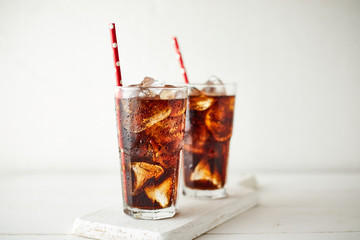 Close up glass of refreshing cola.