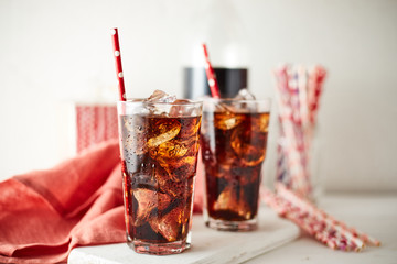 Close up glass of refreshing cola.