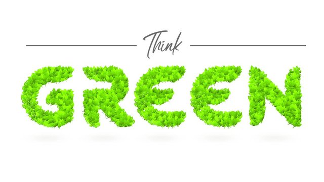 think green publicity with green forest creating words representing development of biodegradable products to save energy
