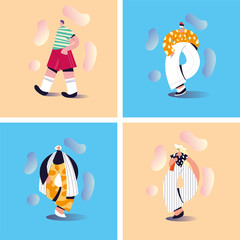 set of cards with people standing in different poses